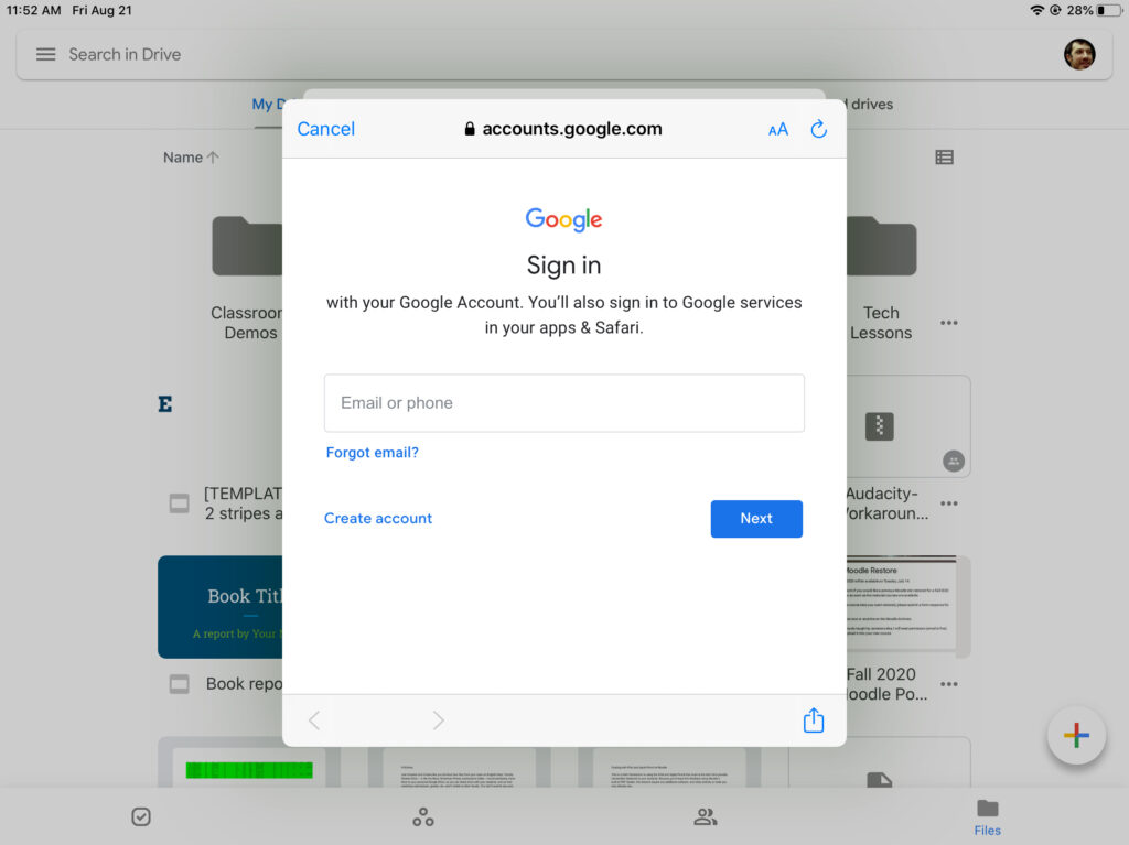 Signing into Google Drive on your iPad - Help Desk